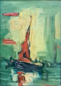 The Sailing Boat, Mid Century Oil on Board Marine Landscape, Signed