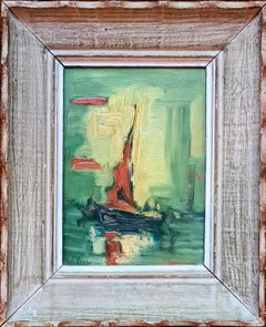 The Sailing Boat, Mid Century Oil on Board Marine Landscape, Signed
