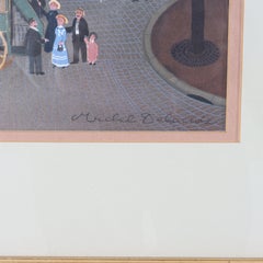 M. Delacroix Framed French Cafe Print Signed 20thC