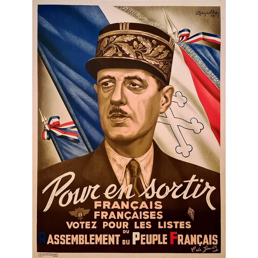 Original 1947 French political poster - Pour en sortir - De Gaulle - Print by M. Delgueche