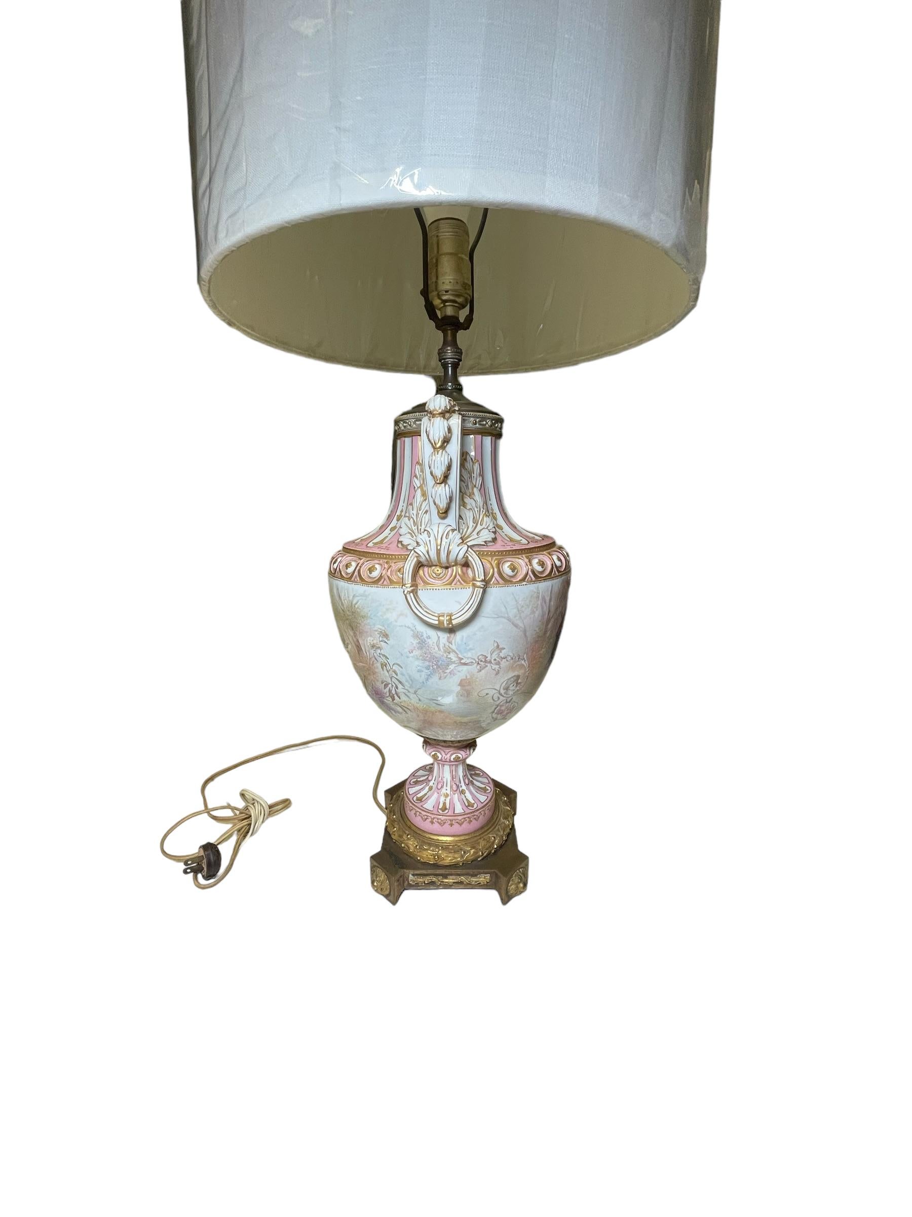 M. Demonceaux Sevres Style Porcelain Bronze Mounted Urn Table Lamp For Sale 5