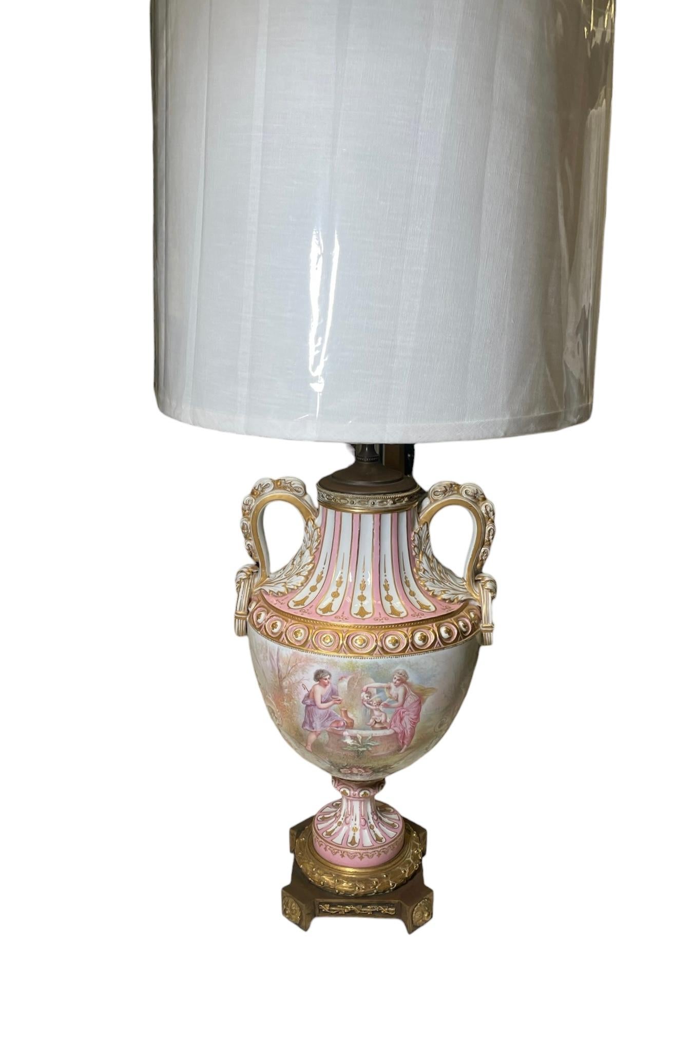 M. Demonceaux Sevres Style Porcelain Bronze Mounted Urn Table Lamp For Sale 7