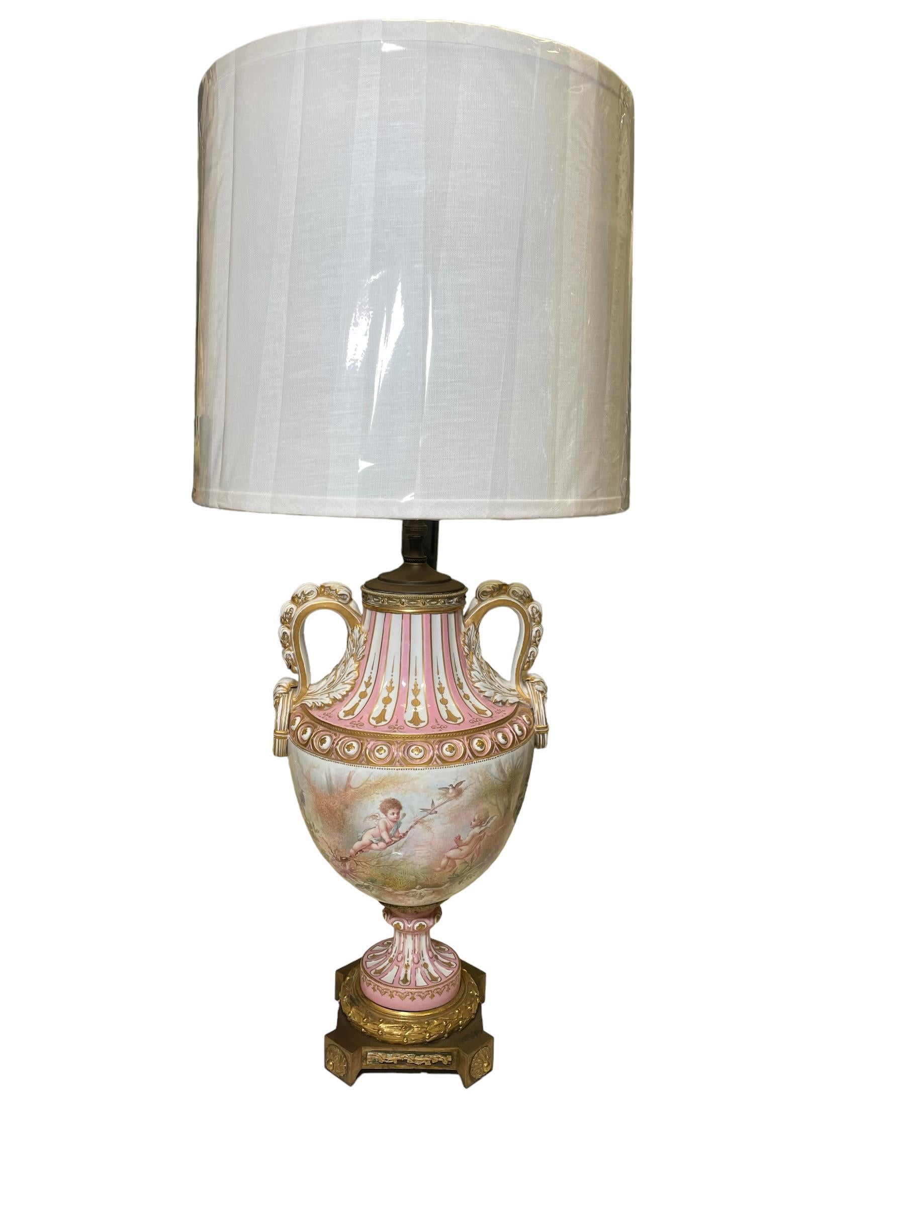M. Demonceaux Sevres Style Porcelain Bronze Mounted Urn Table Lamp For Sale 10
