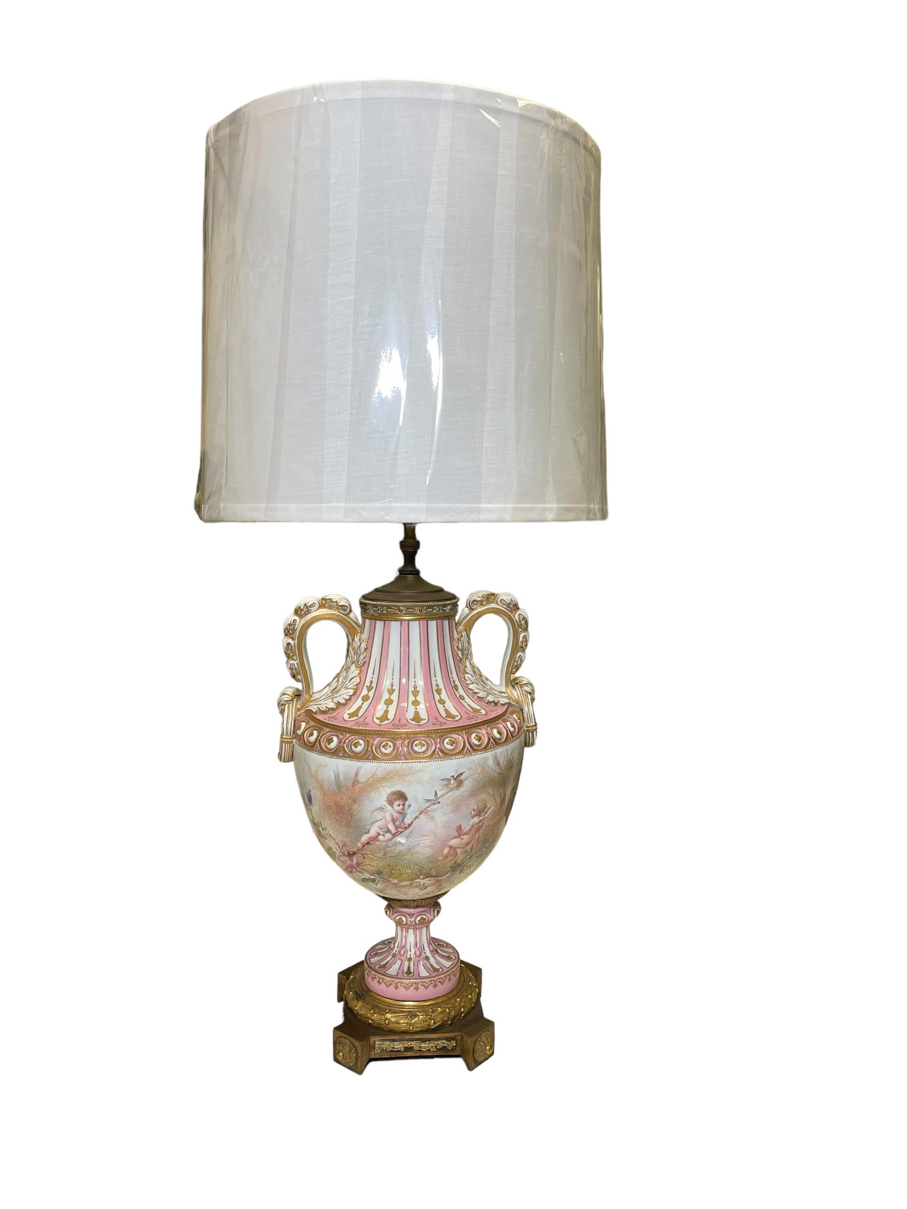 M. Demonceaux Sevres Style Porcelain Bronze Mounted Urn Table Lamp For Sale 11
