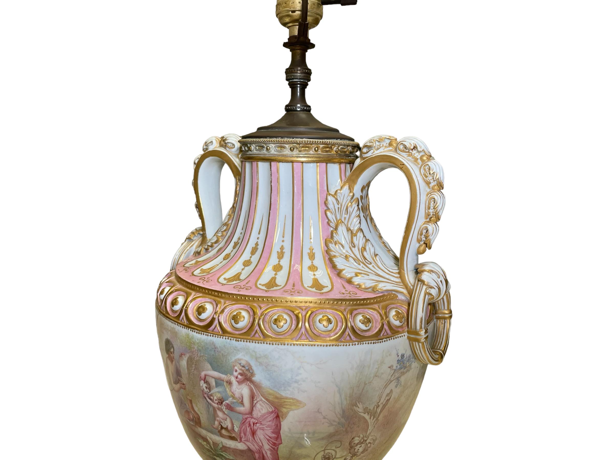 Rococo M. Demonceaux Sevres Style Porcelain Bronze Mounted Urn Table Lamp For Sale