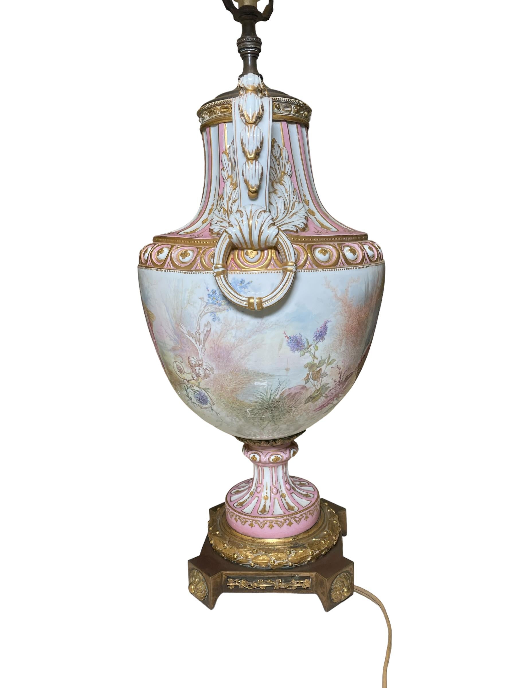 French M. Demonceaux Sevres Style Porcelain Bronze Mounted Urn Table Lamp For Sale