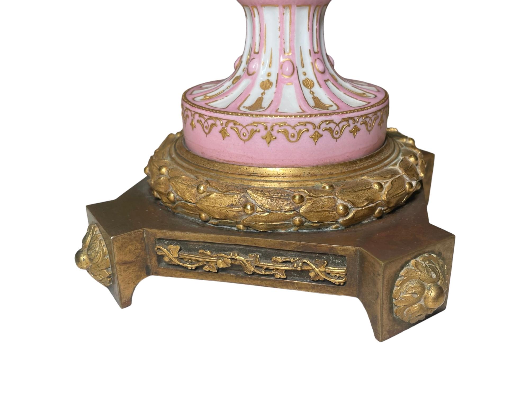 19th Century M. Demonceaux Sevres Style Porcelain Bronze Mounted Urn Table Lamp For Sale