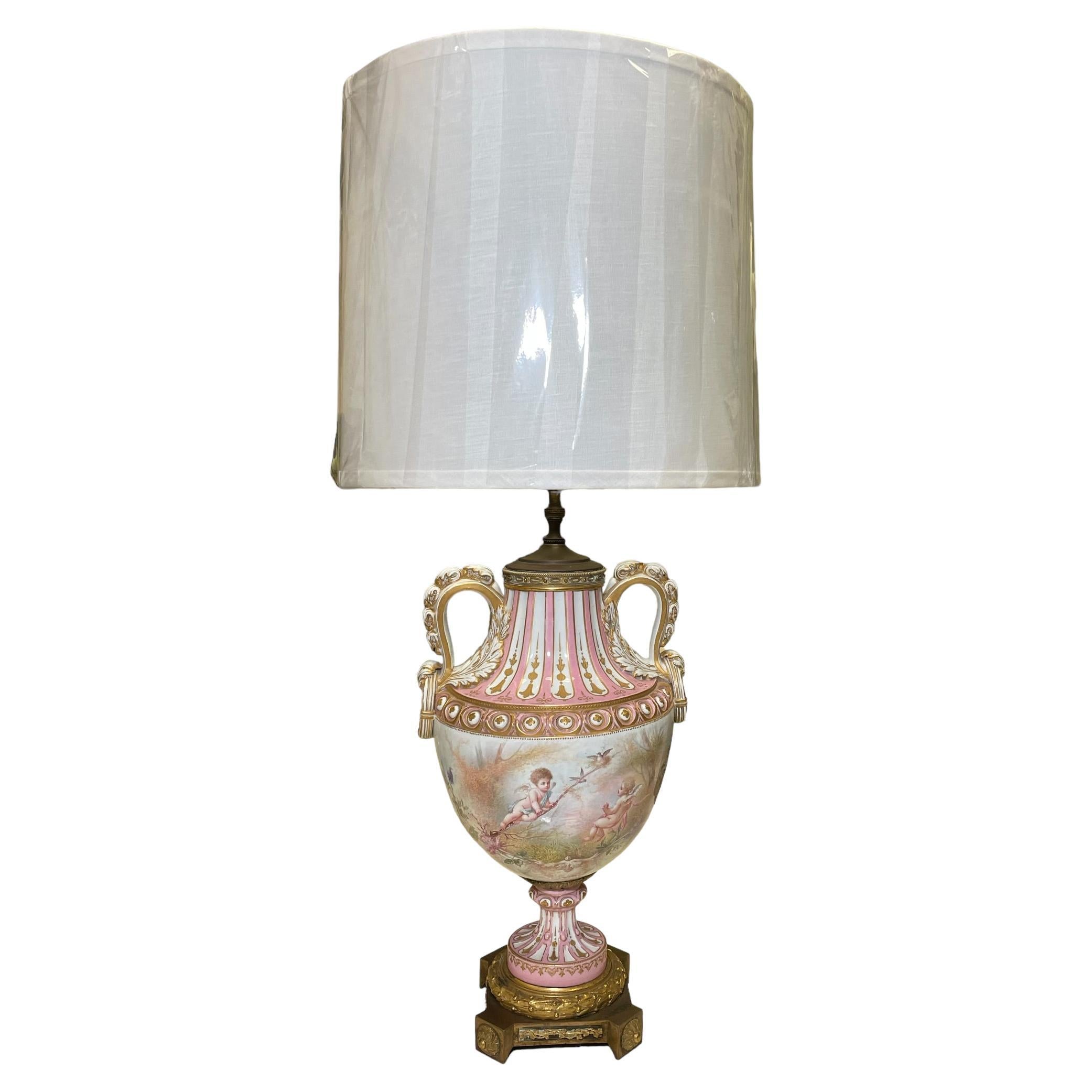 M. Demonceaux Sevres Style Porcelain Bronze Mounted Urn Table Lamp