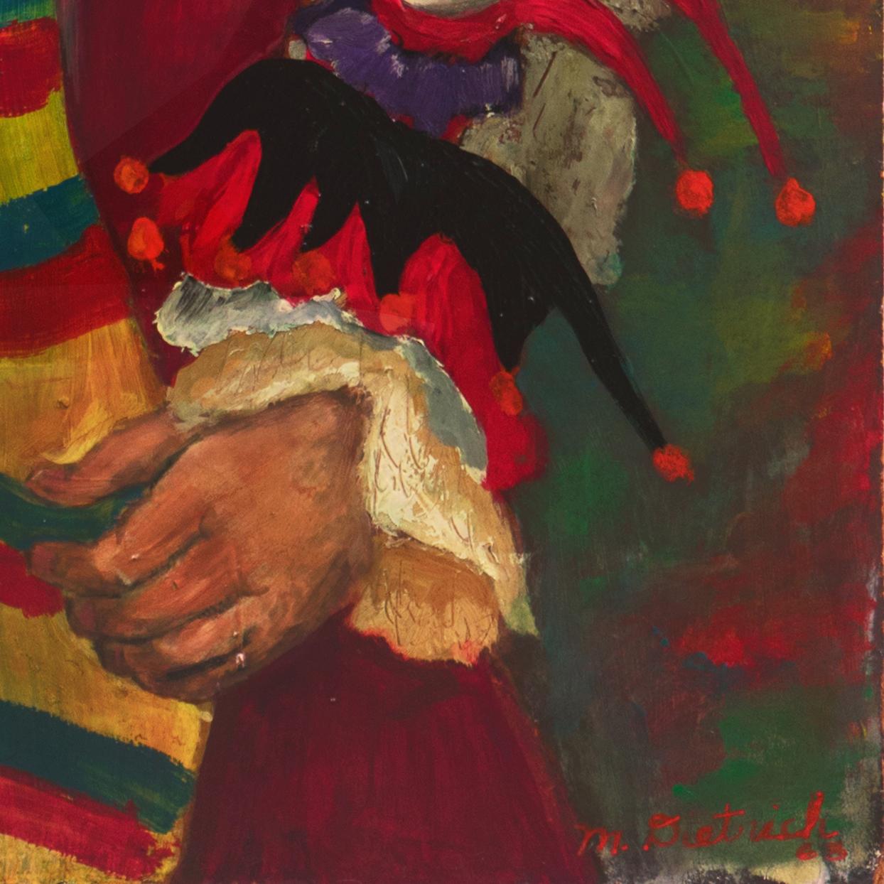 'Young Court Jester Holding a Puppet', Commedia dellArte, Post Impressionist - Painting by M. Dietrich