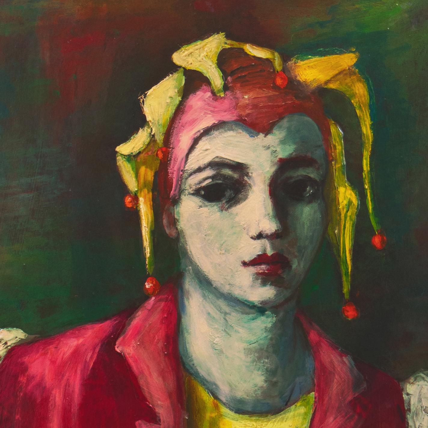 'Young Court Jester Holding a Puppet', Commedia dellArte, Post Impressionist - Expressionist Painting by M. Dietrich