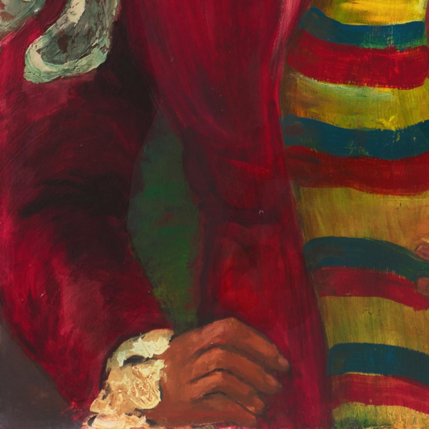 'Young Court Jester Holding a Puppet', Commedia dellArte, Post Impressionist - Brown Figurative Painting by M. Dietrich