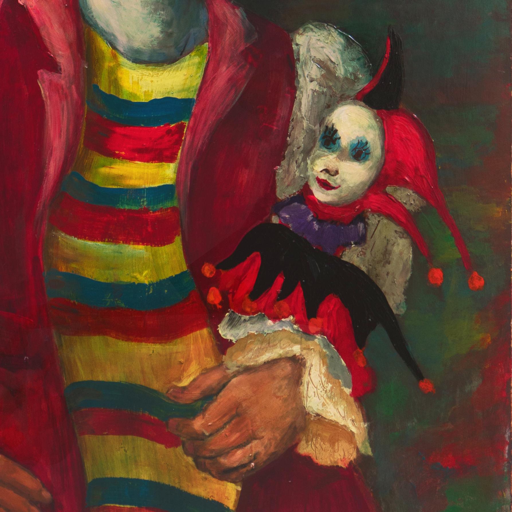 'Young Court Jester Holding a Puppet', Commedia dellArte, Post Impressionist For Sale 1