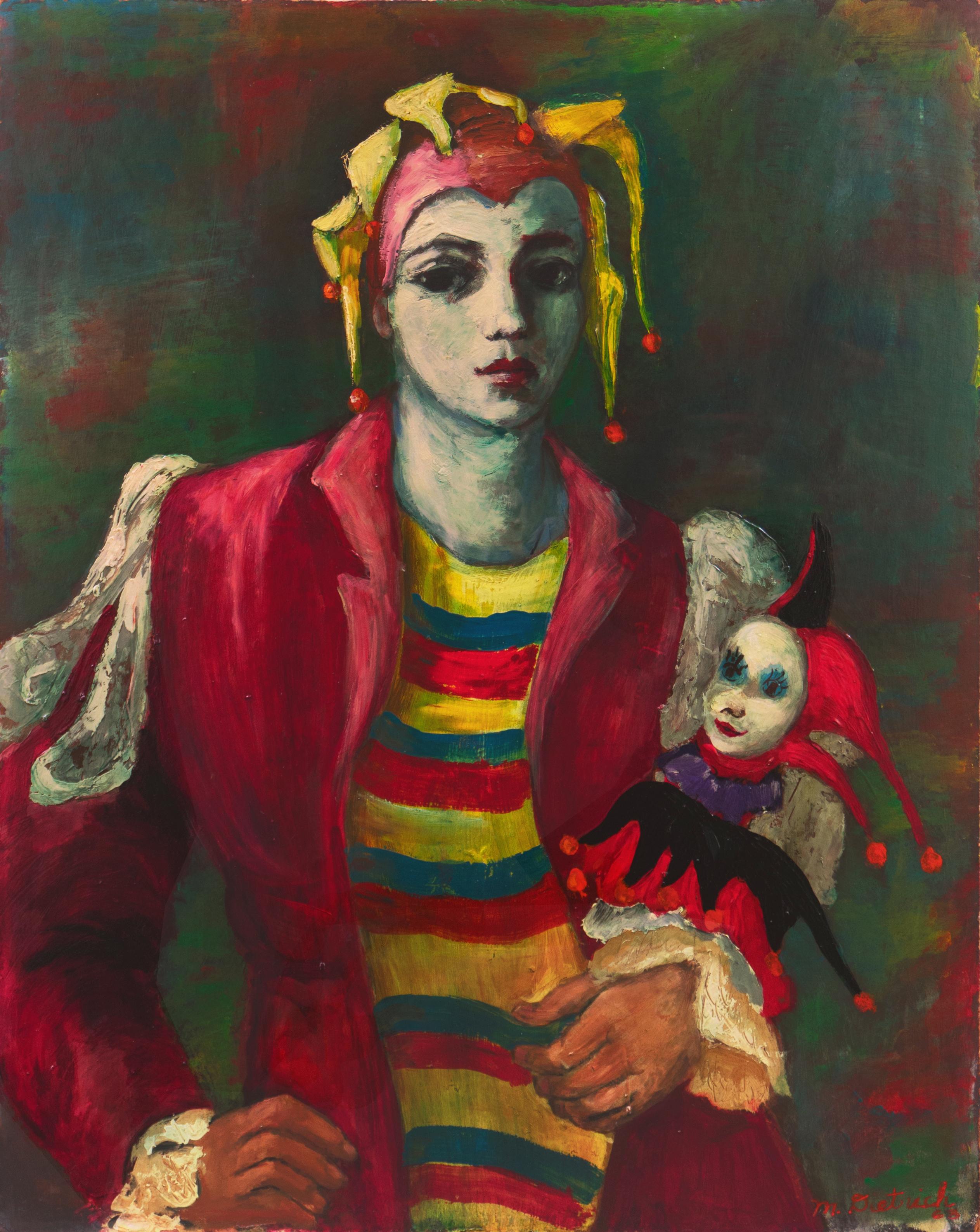 M. Dietrich Figurative Painting - 'Young Court Jester Holding a Puppet', Commedia dellArte, Post Impressionist 