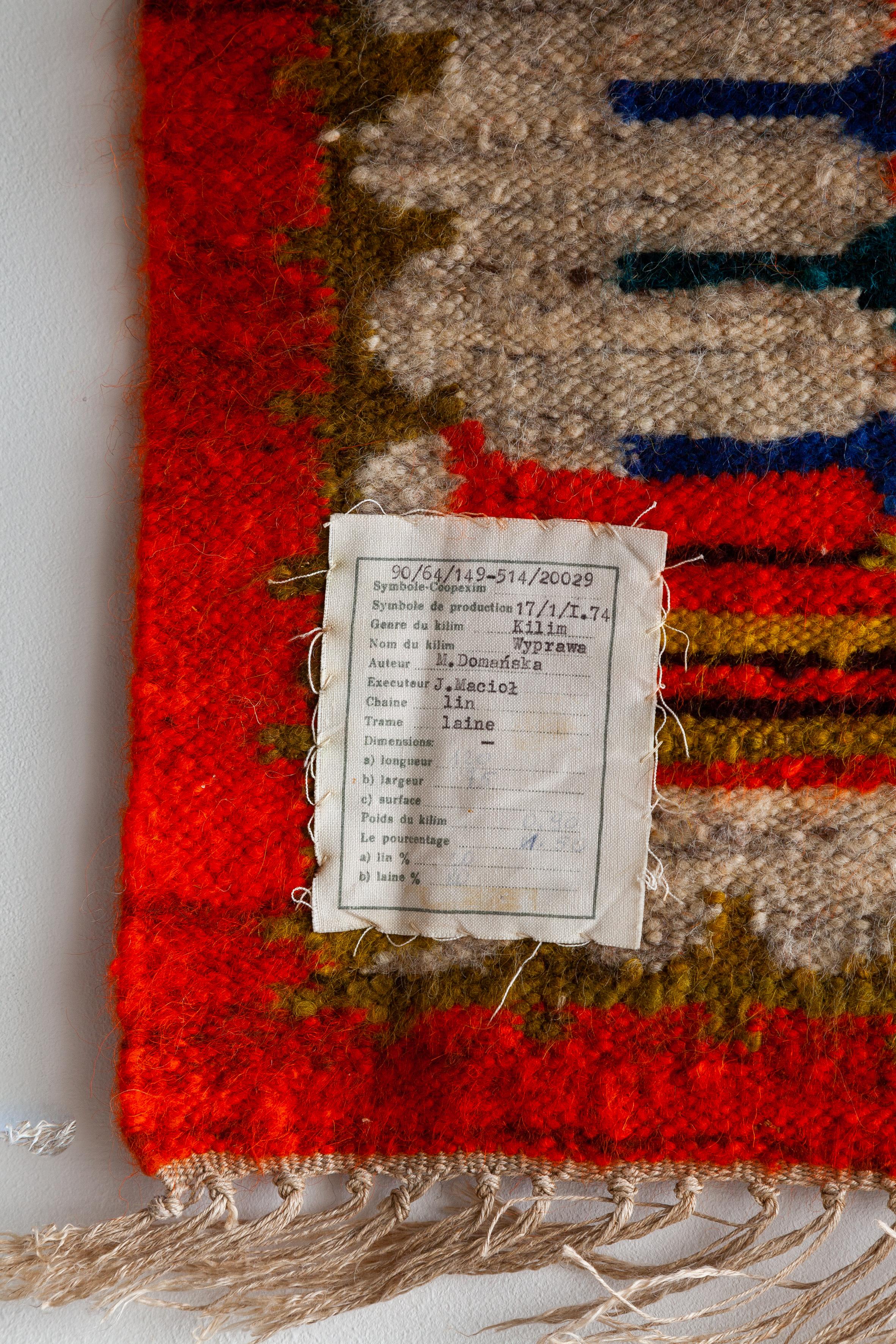 Hand-Woven M. Domanska Wall Tapestry, Kilim, Hand Woven Rug, 1960s