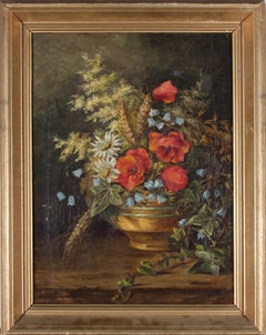 M. E. Woodhouse - Framed 1885 Oil, Still Life of Wild Flowers