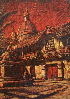 M. EDUARDO NIETO - 'Parque Cuervo' - Framed Scraped Drawing - Columbia - C.1971