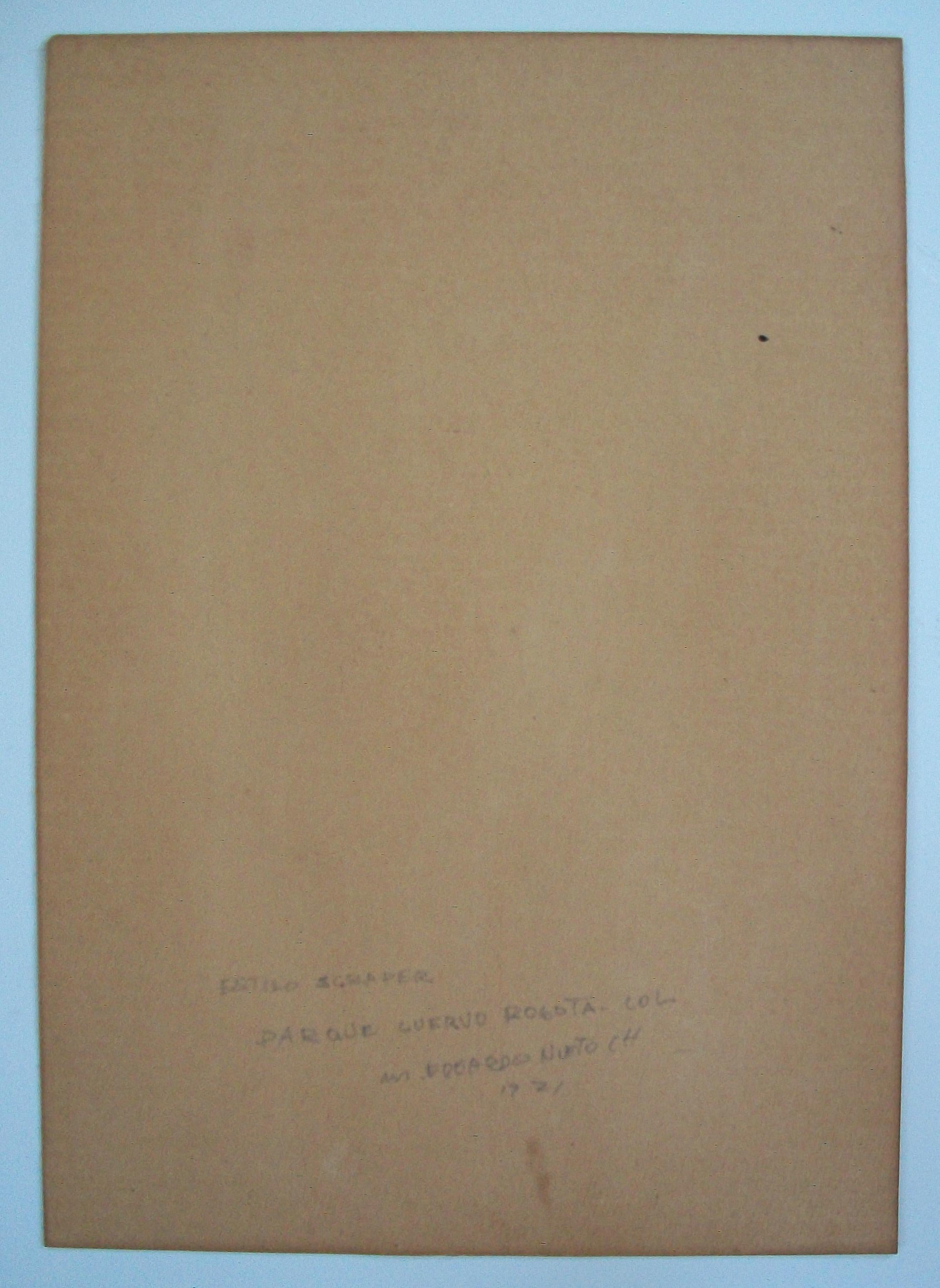 M. EDUARDO NIETO – „Parque Cuervo“ – gerahmte, abgeschrägte Zeichnung – Columbia – ca. 1971 im Zustand „Gut“ im Angebot in Chatham, ON