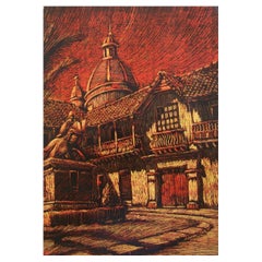 M. EDUARDO NIETO - 'Parque Cuervo' - Dessin encadré et écrasé - Columbia - C.1971