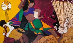 Dancing Women, Ganesha, Serigraph, Paper, Green, Yellow, Red, MF Husain"In Stock"