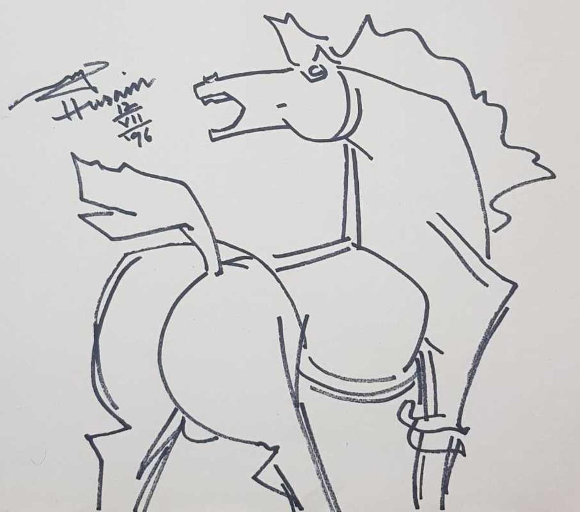 M.F. Husain Figurative Painting - Horse, Ink on Paper, Black & White Colours by MF Husain "In Stock"