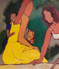 Mother & Child, Reader, Serigraph on paper, Brown, Yellow by MF Husain"In Stock"