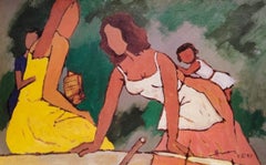 Mother & Child, Reader, Serigraph on paper, Brown, Yellow by MF Husain"In Stock"