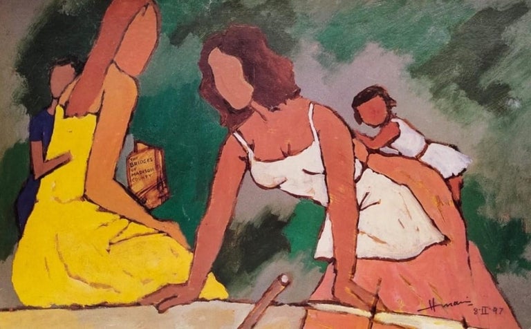 M F Husain Mother And Child Reader Serigraph On Paper Brown