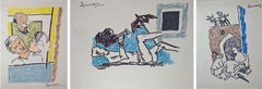 Raj Series, Mixed Media on Paper (Set of 3 works) by M.F. Husain “In Stock”