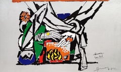 Serigraph on paper, Green, Orange, Blue, Red by Padma Shree Artist "In Stock"