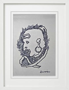 Ohne Titel, Tinte auf Papier, Schwarz-Weiß-Farbe von M.F. Husain, auf Lager