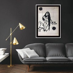 Ohne Titel:: Tinte & Aquarell auf Papier:: schwarze Farbe von M.F. Husain "Auf Lager"