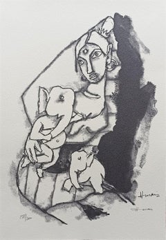 Serigraphie sur papier Ashta Vinayak, couleur noire, de l'artiste moderne M.F. Husain