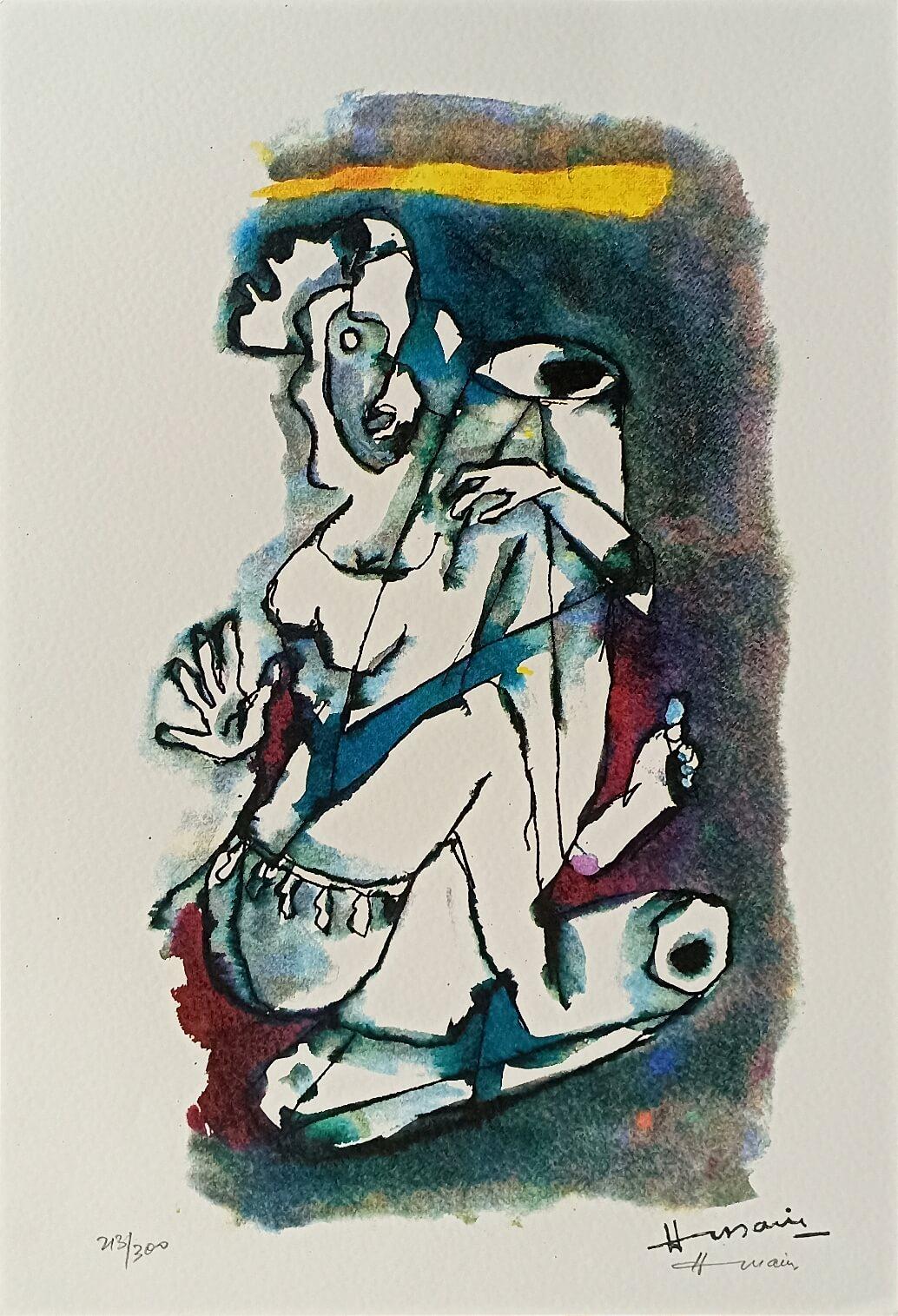 M.F. Husain Figurative Print - Gaja Gamini Series, Serigraph on Paper, Red, Blue by Modern Artist M.F Husain