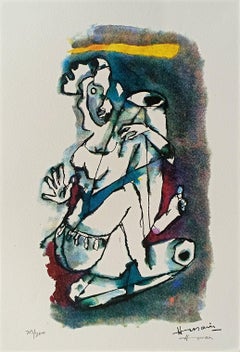 Gaja Gamini Series, Serigraph on Paper, Red, Blue by Modern Artist M.F Husain