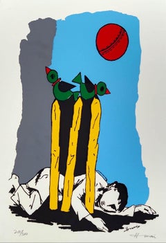 Serie Iqbal, serigrafia su carta dell'artista moderno M.F. Husain "In magazzino