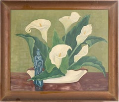 Calla Lilies and Blue Statue - Still Life  by M Faunce Wells
