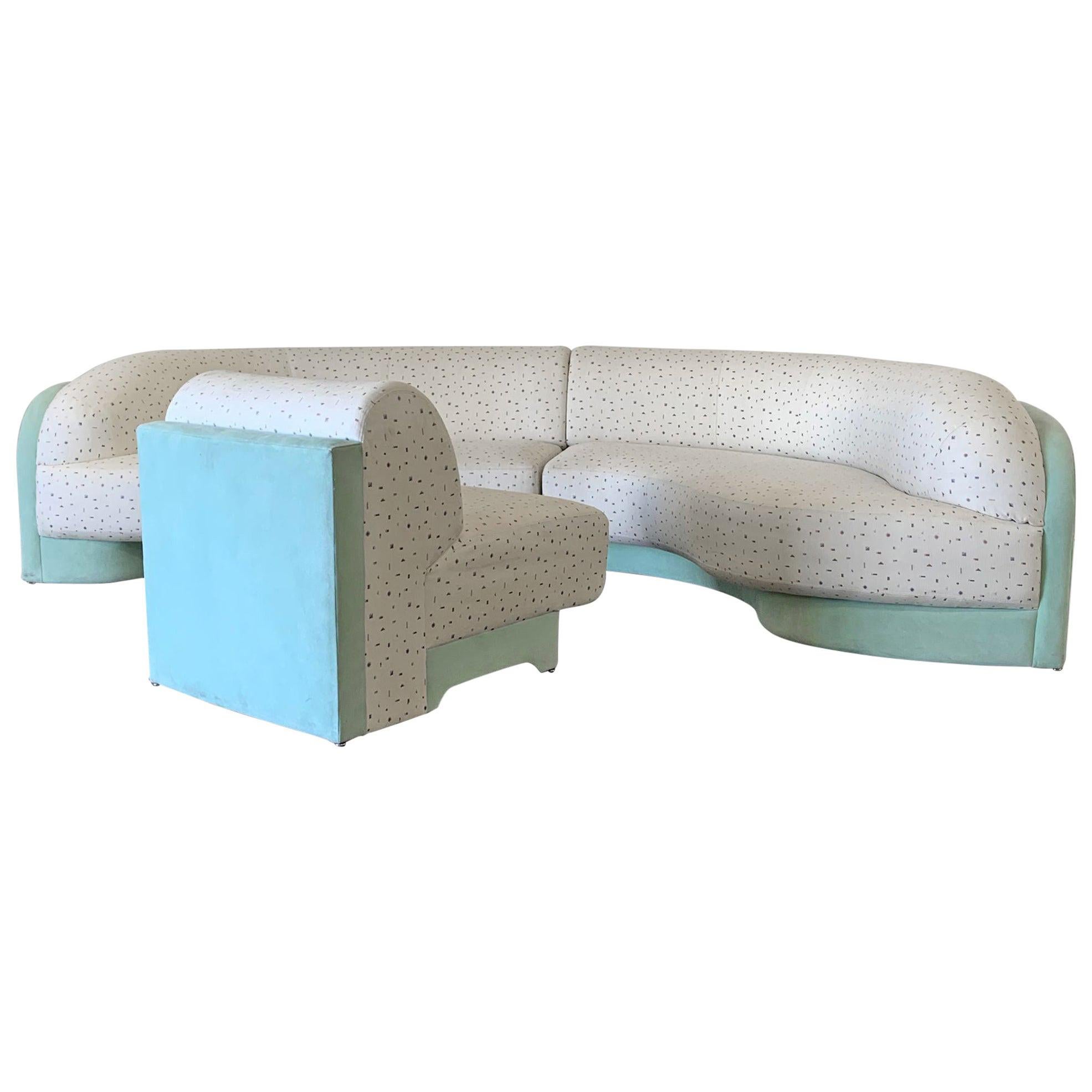 M. Fillmore Harty for Preview 3-Piece Sectional Sofa, Mint and Confetti, 1990s