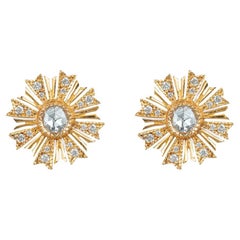 Antique Designed "Sun Beams" Gold & Diamond Earrings