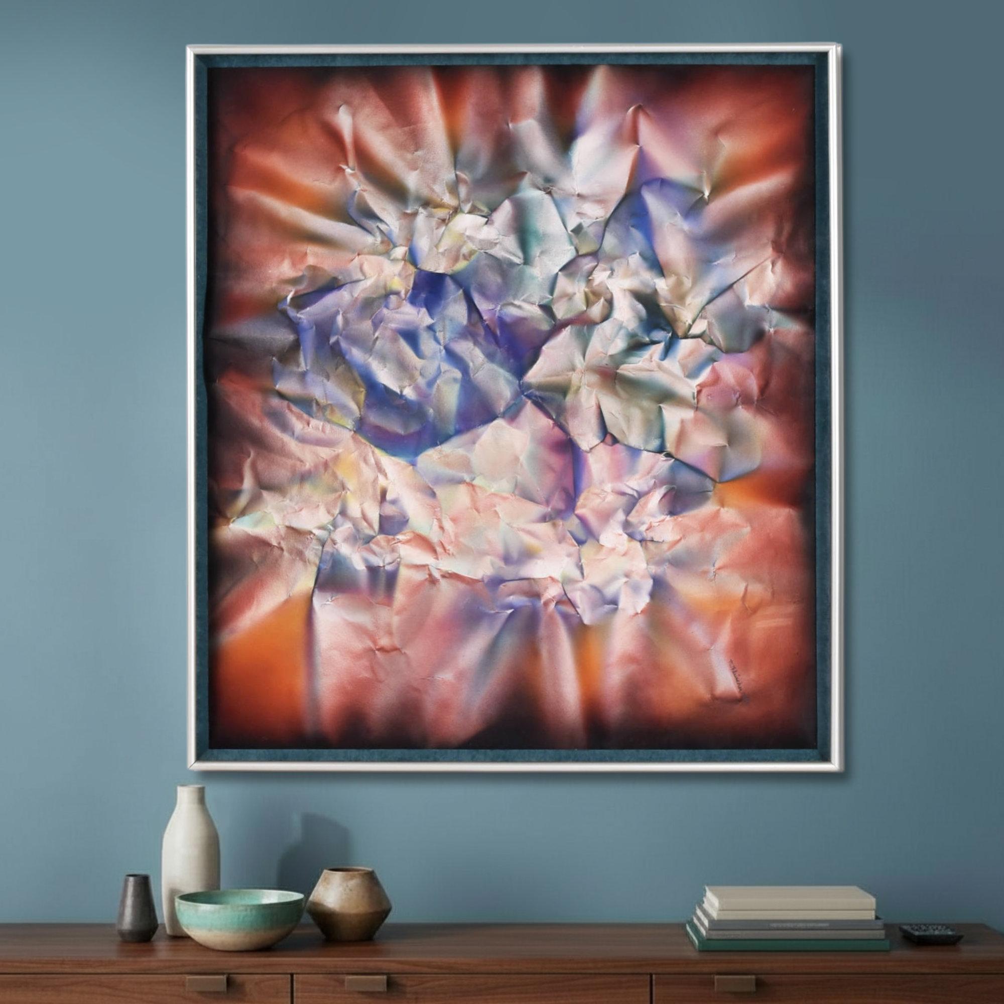 Großformatiges abstraktes Gemälde aus zerklüftetem Papier, Moderne Kunst, M. Fleischer, 1987 im Zustand „Gut“ im Angebot in Chattanooga, TN