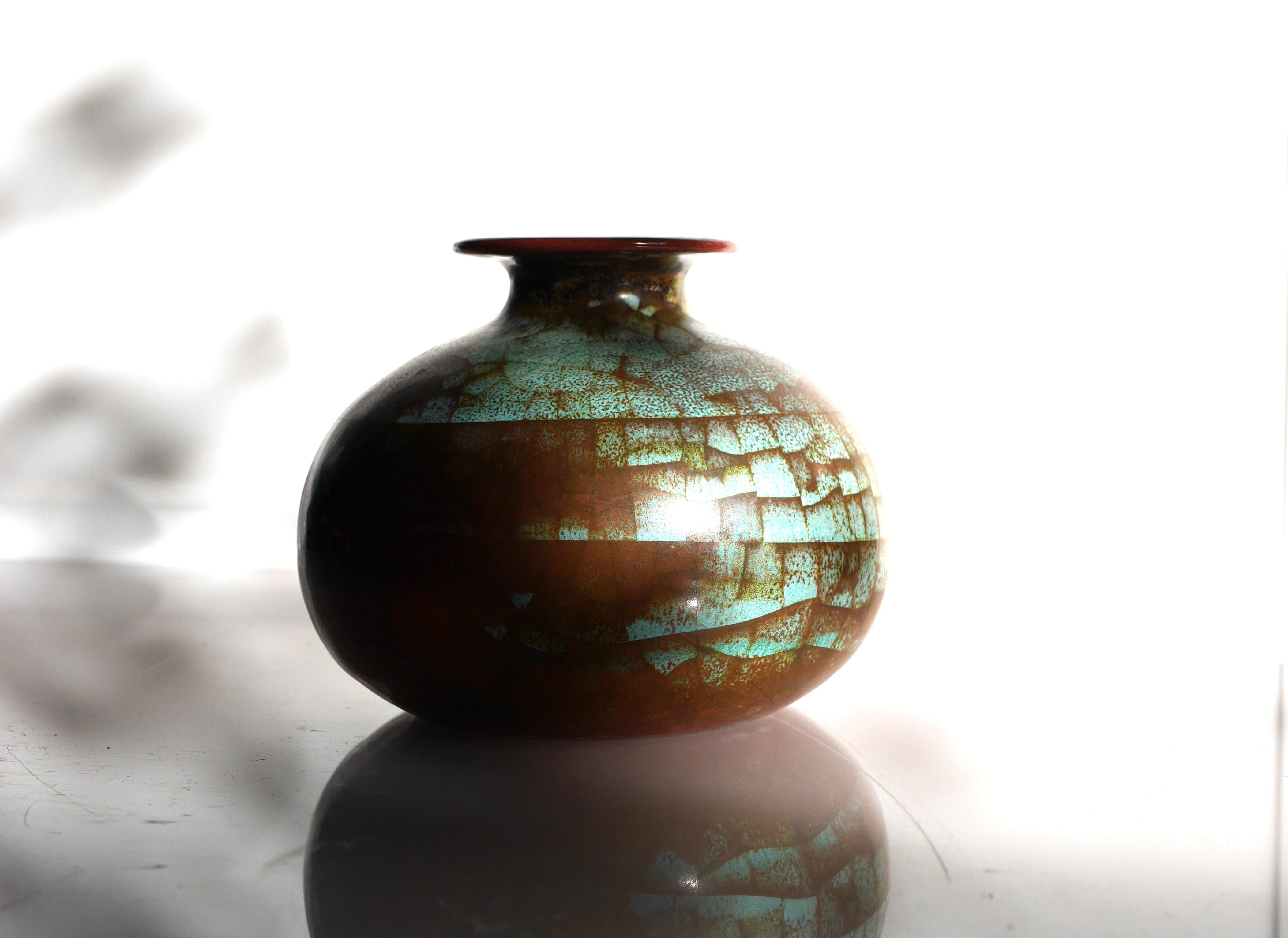 Hand-Crafted Mid-century modern pottery vase with Persia glaze from Michael Andersen, Denmark