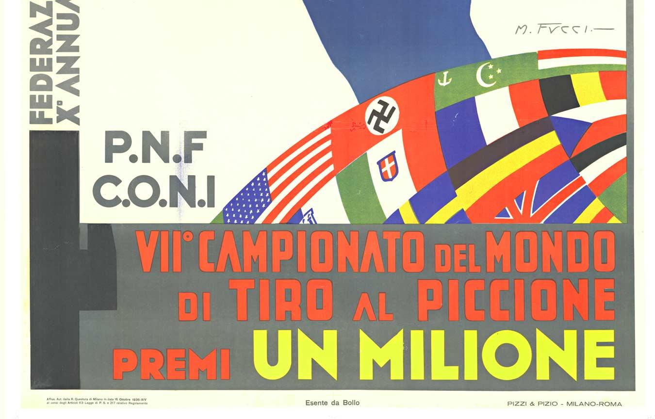 Originales Vintage-Sportplakat „Campionato del Mondo, Tiro al Piccione“ – Print von M. Fucci