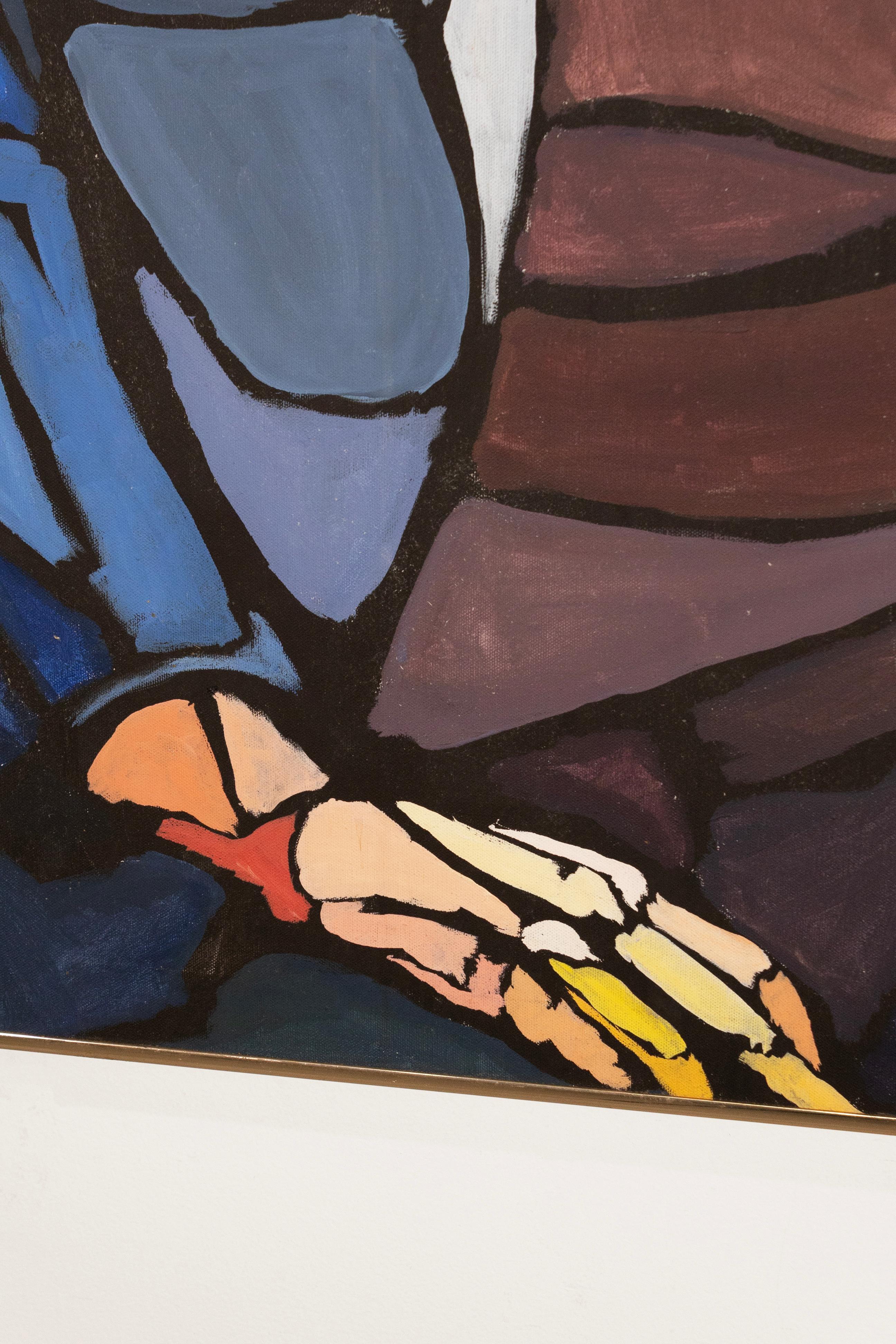 M. Gallagher Postmodernes Portrait Signiert 1971 Acrylgemälde auf Leinwand (Ende des 20. Jahrhunderts) im Angebot