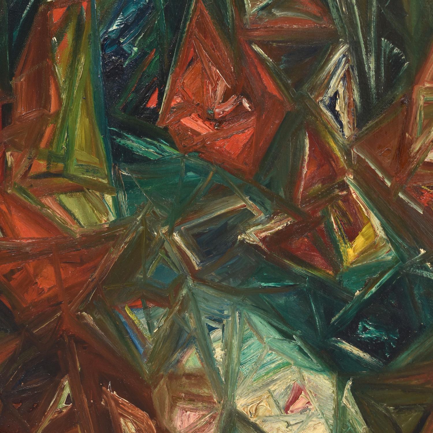 Americano A. Gargiulo 1959 Pittura ad olio astratta e geometrica con cornice dorata d'epoca in vendita