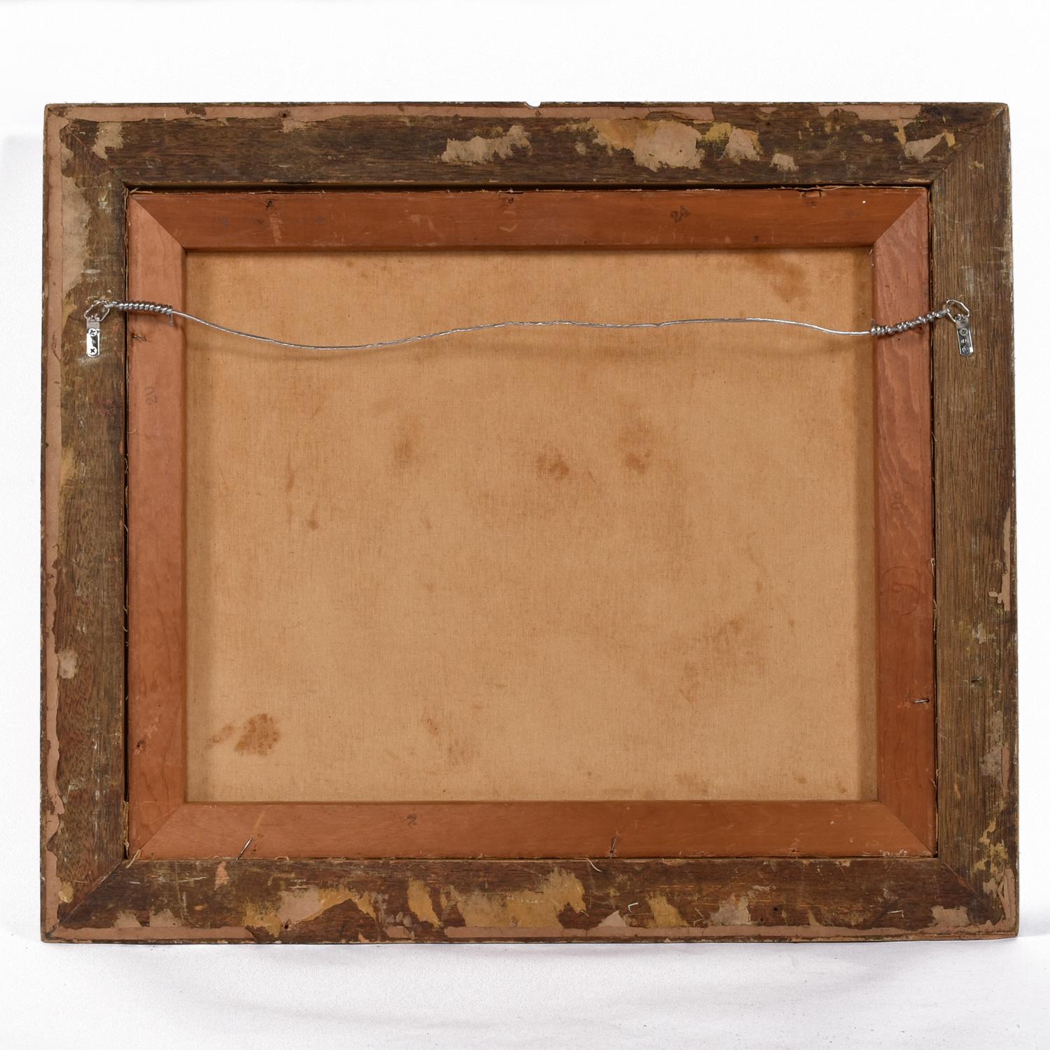 Tela A. Gargiulo 1959 Pittura ad olio astratta e geometrica con cornice dorata d'epoca in vendita