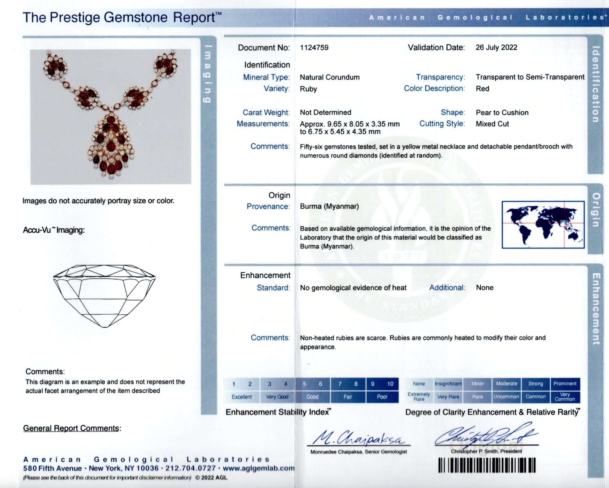 Taglio brillante M. Collana di rubini birmani naturali certificati A. Gérard in vendita