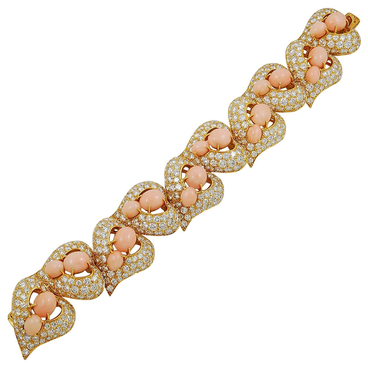 M. Gérard Diamond Angel Skin Coral Yellow Gold Bracelet For Sale