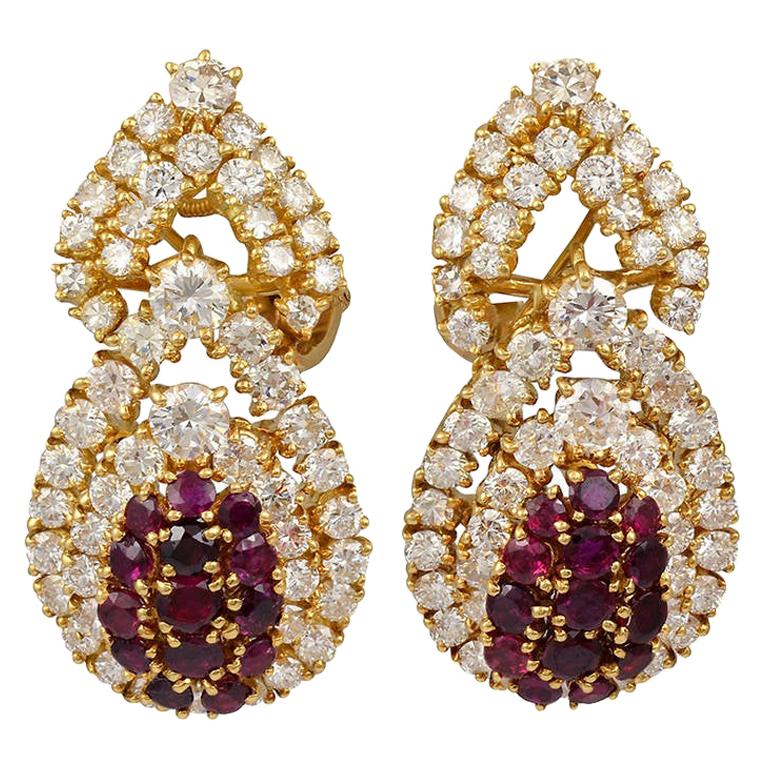 M .Gerard Diamond Ruby Drop Earrings For Sale