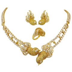 M. Gerard Fancy Yellow, White Diamond Bird Necklace Suite