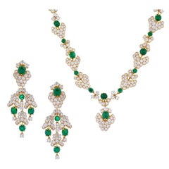 M. Gerard Paris Important Emerald Diamond Gold Demi-Parure