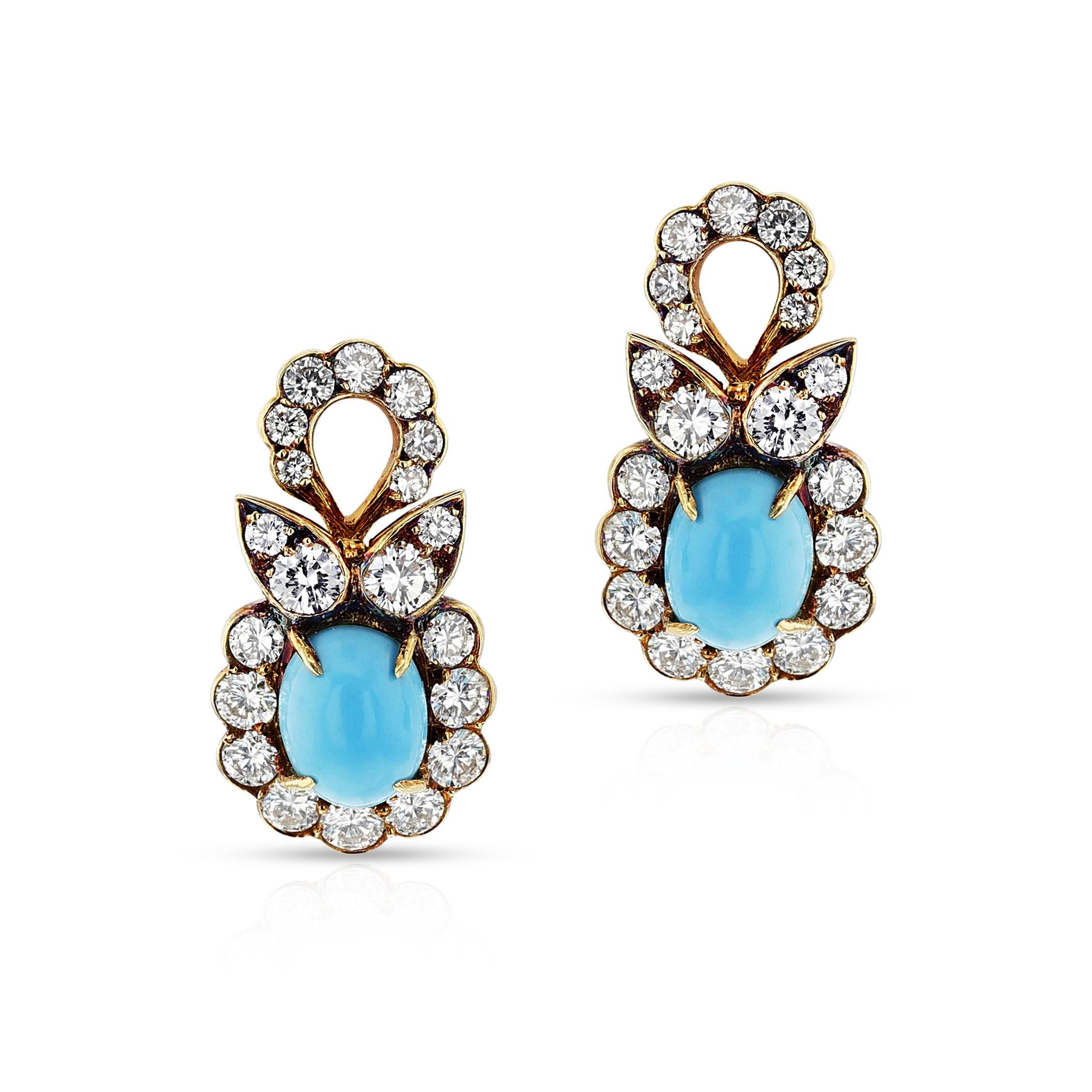M. Gérard Paris Turquoise, Pearl, & Diamond, 18k Earrings + Necklace Set For Sale 1